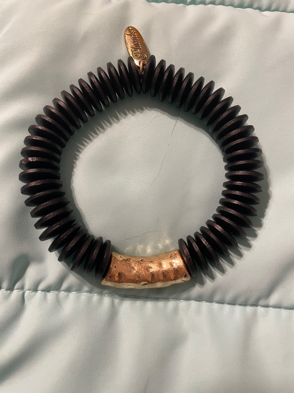 Plunder (Aria Jayne) Stretch Wood Disc Bracelet with Gold Accent - Black